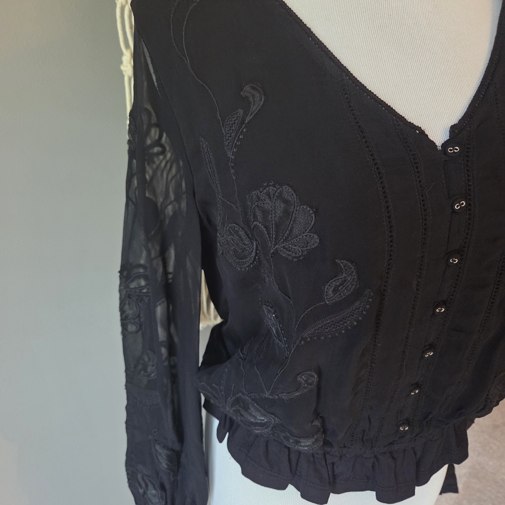 Anthropologie Black Button-Down Blouse - Picture 2 of 6